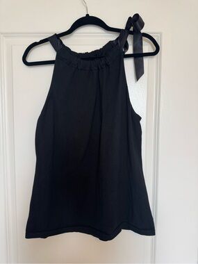 Ann Taylor Black Halter Top with Satin Bow
